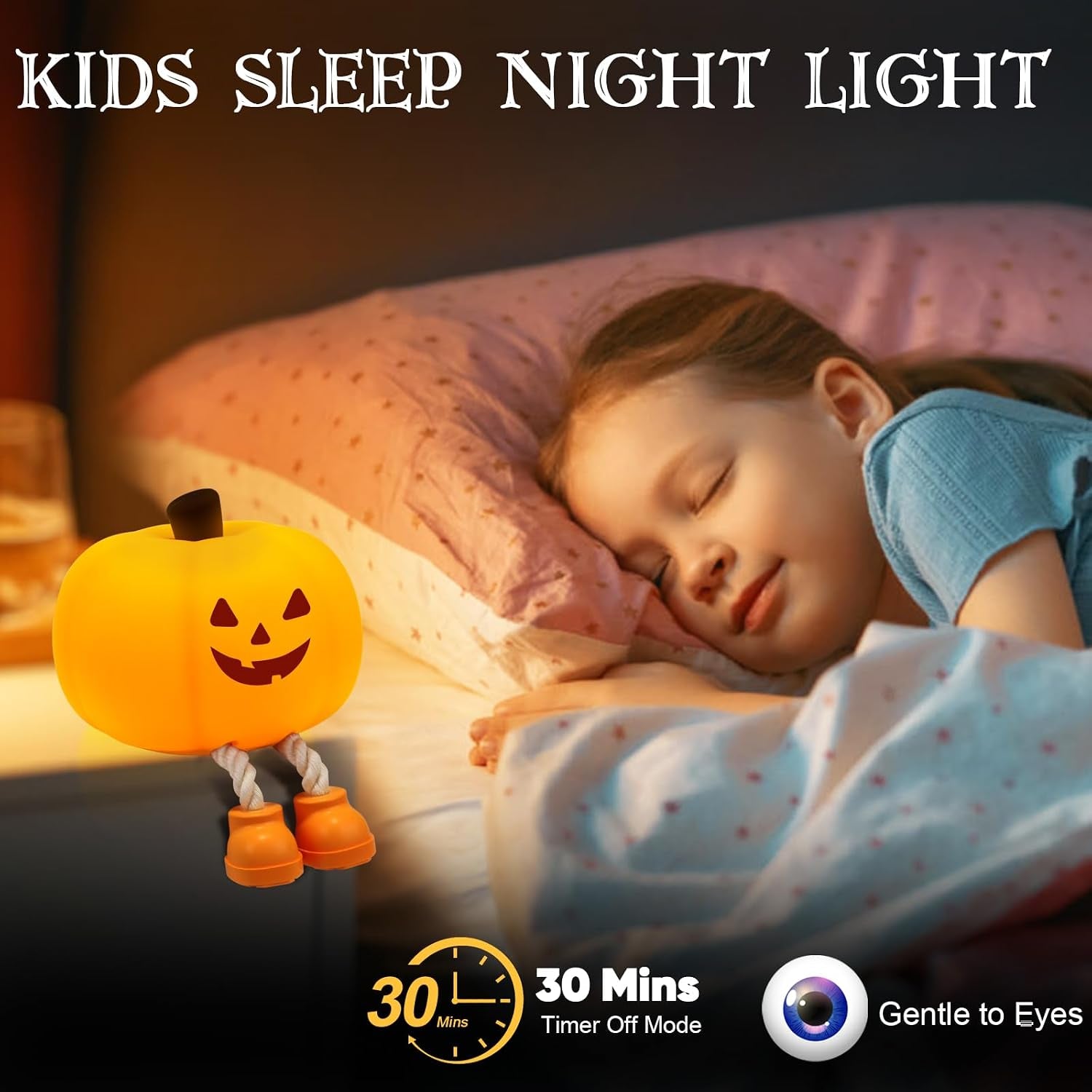 Cute Halloween Pumpkin Night Light Rechargeable for Nursery Bedroom/Halloween Decor