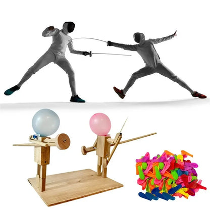 Balloon Man Battle Handmade Wooden Fencing Puppets 