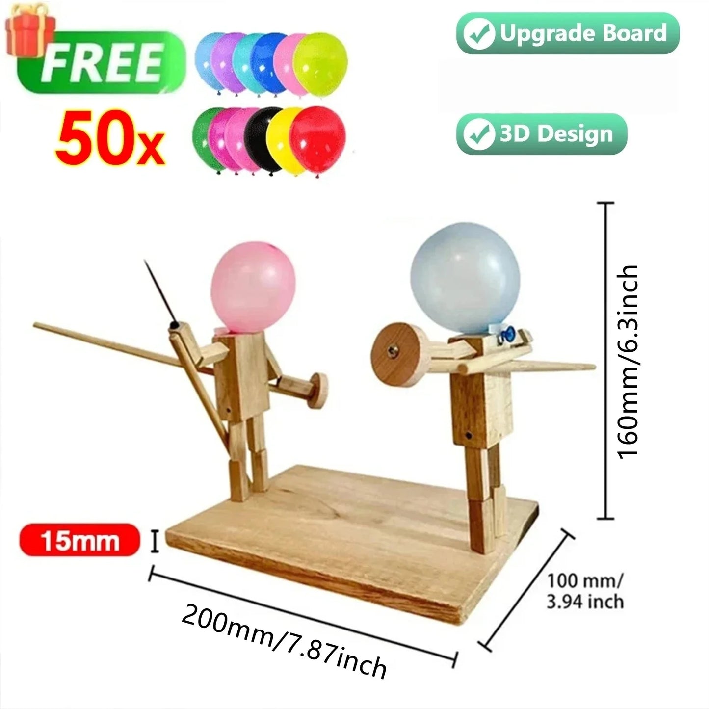 Balloon Man Battle Handmade Wooden Fencing Puppets 