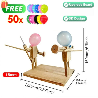 Balloon Man Battle Handmade Wooden Fencing Puppets 
