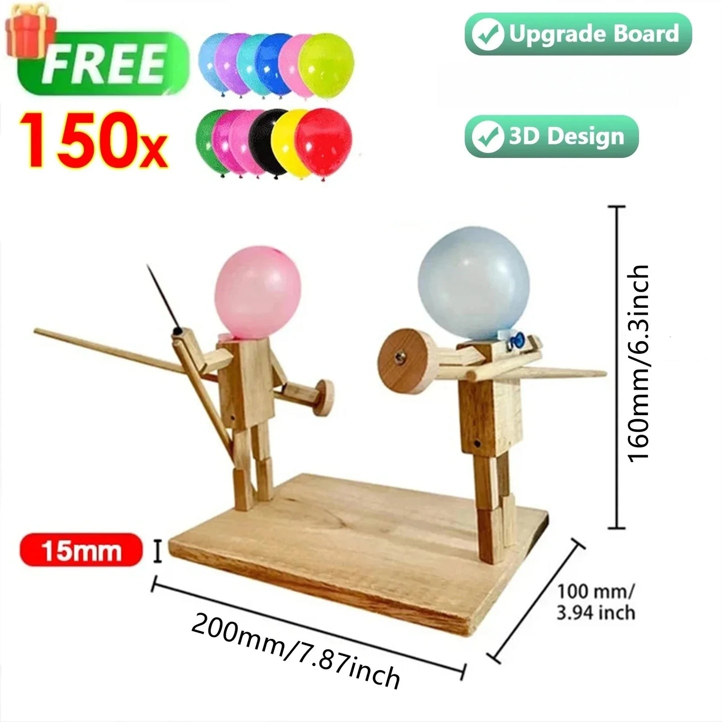 Balloon Man Battle Handmade Wooden Fencing Puppets 