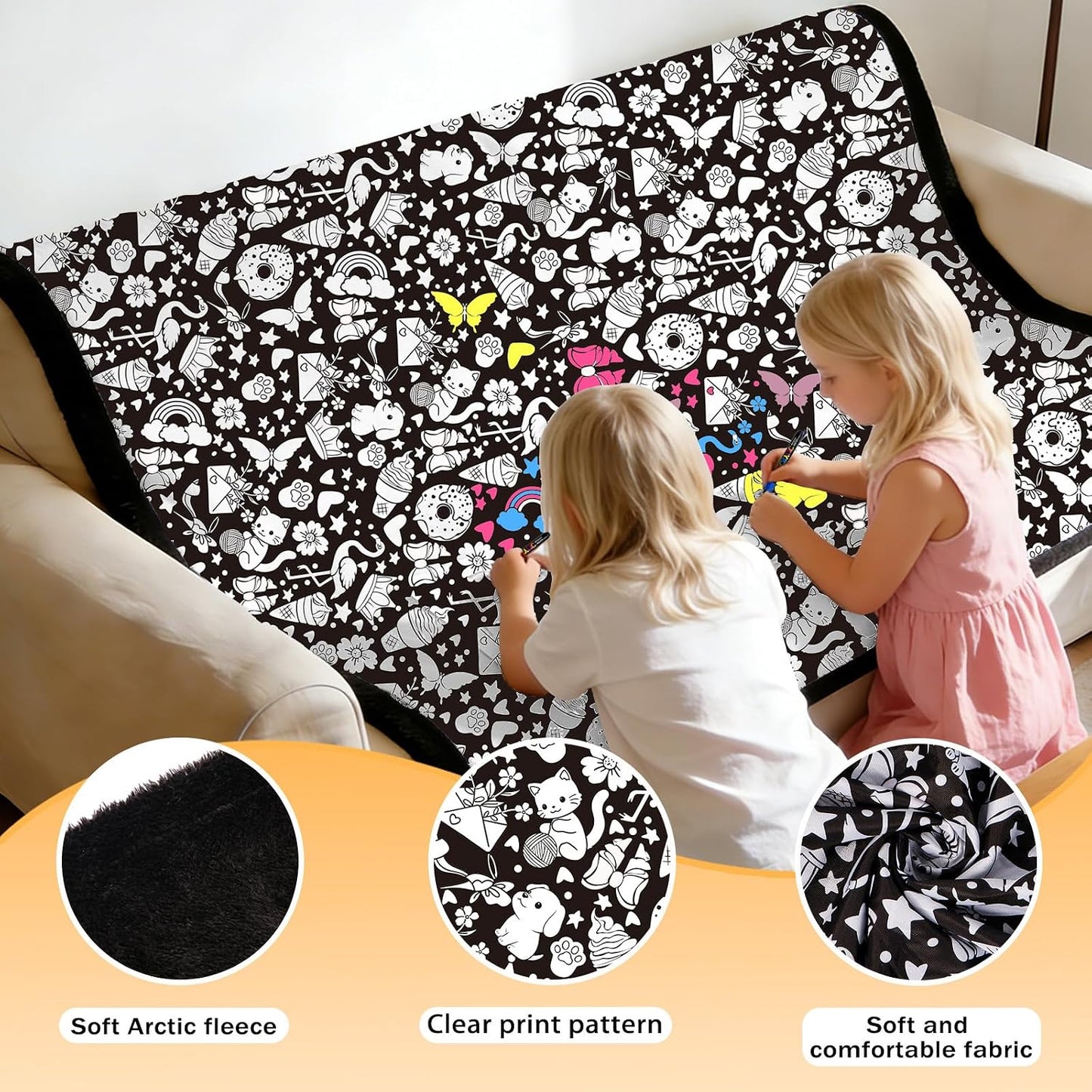 DIY Coloring Blanket for Adults & Kids, 50 X 60 Inch (Animals)