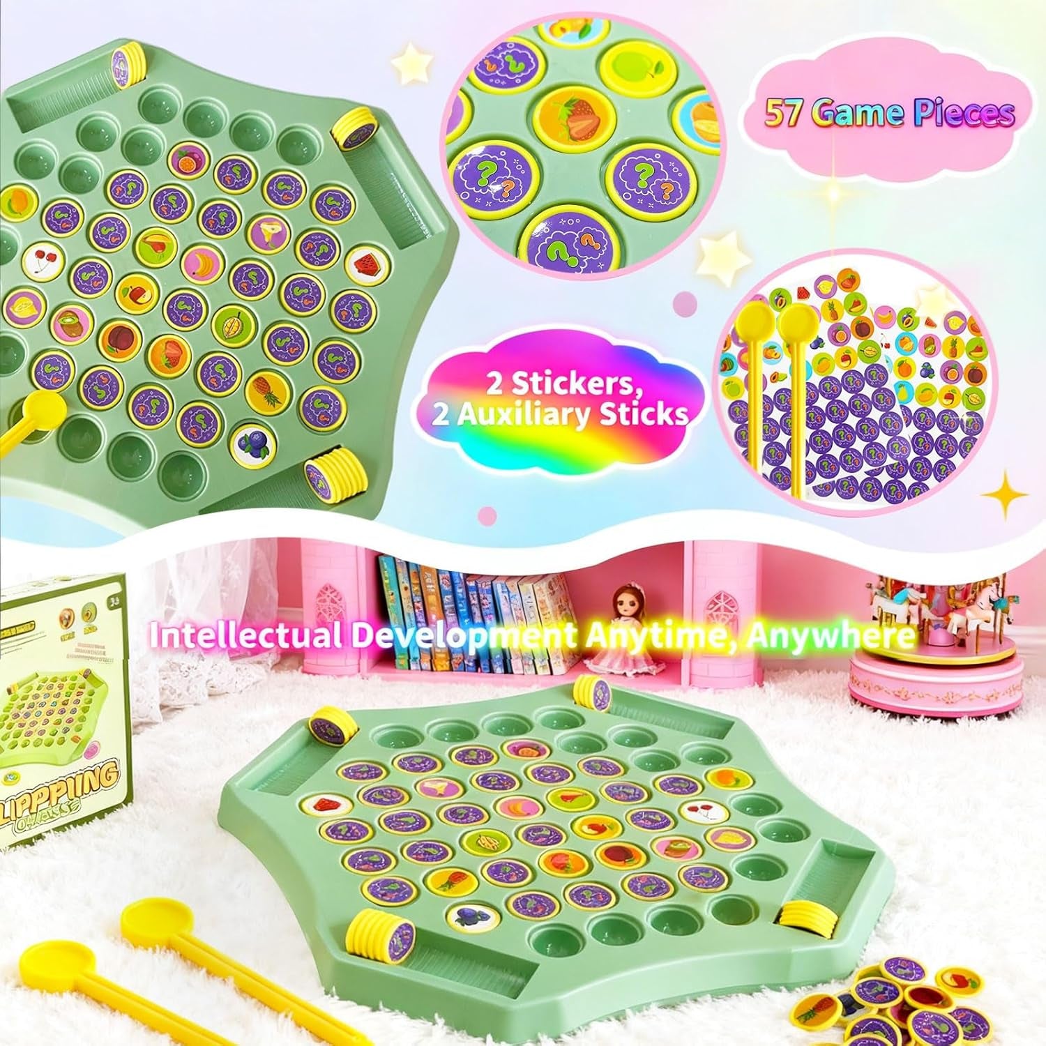 54PCS Fruit Flip Chess Memory Chess Game, Flip Match Board Game, for Kindergarten, Family, and Party Activities