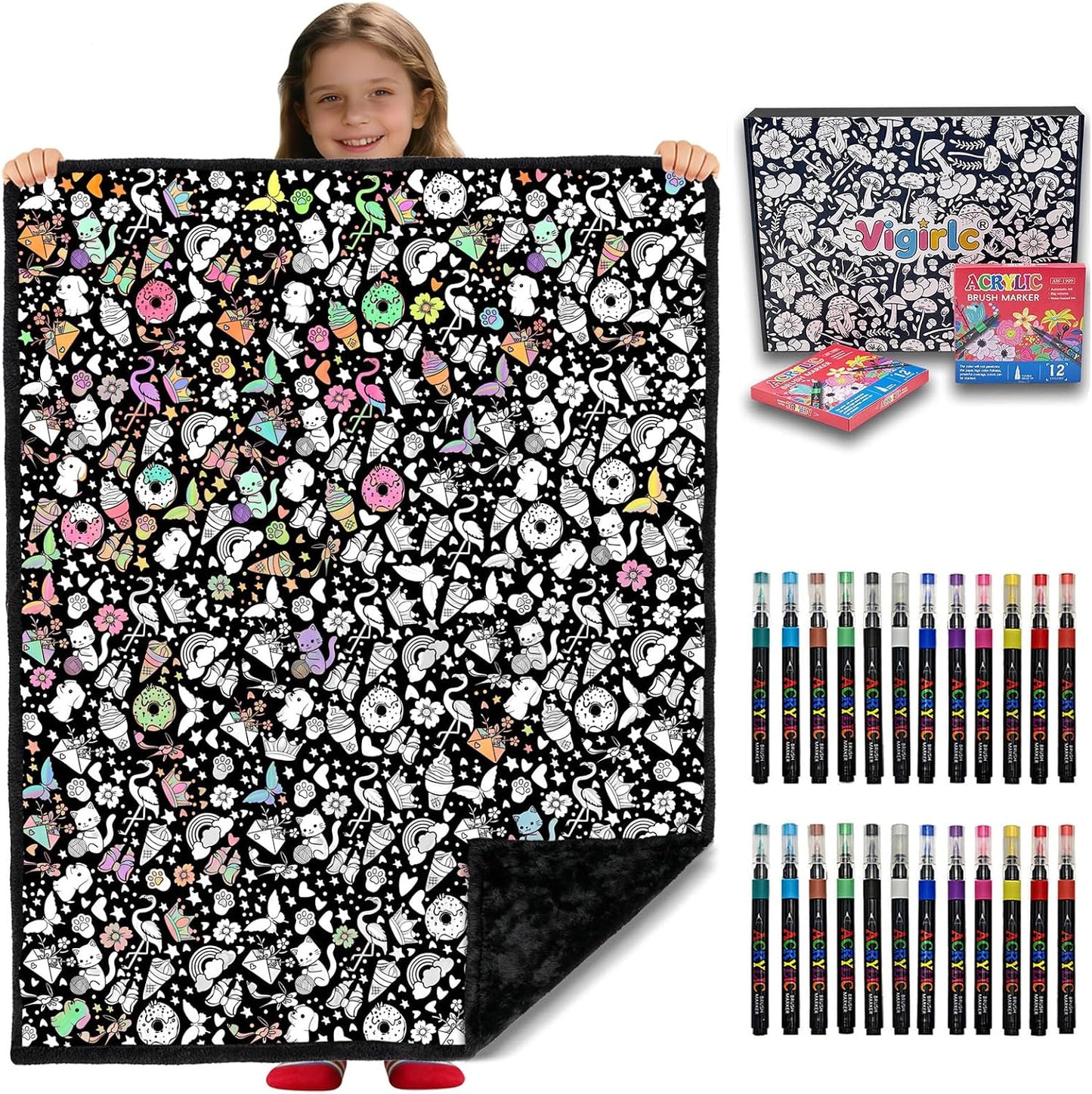 DIY Coloring Blanket for Adults & Kids, 50 X 60 Inch (Animals)