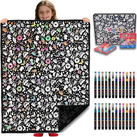 DIY Coloring Blanket for Adults & Kids, 50 X 60 Inch (Animals)