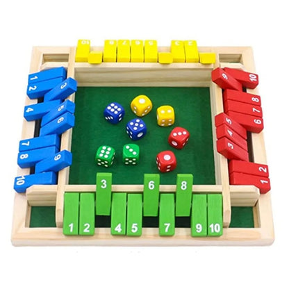 Shut the Box Dice Board Game Wooden Flaps & Dices Game 4 Players Pub Bar Party Supplies Family Entertainment for Kids & Adults