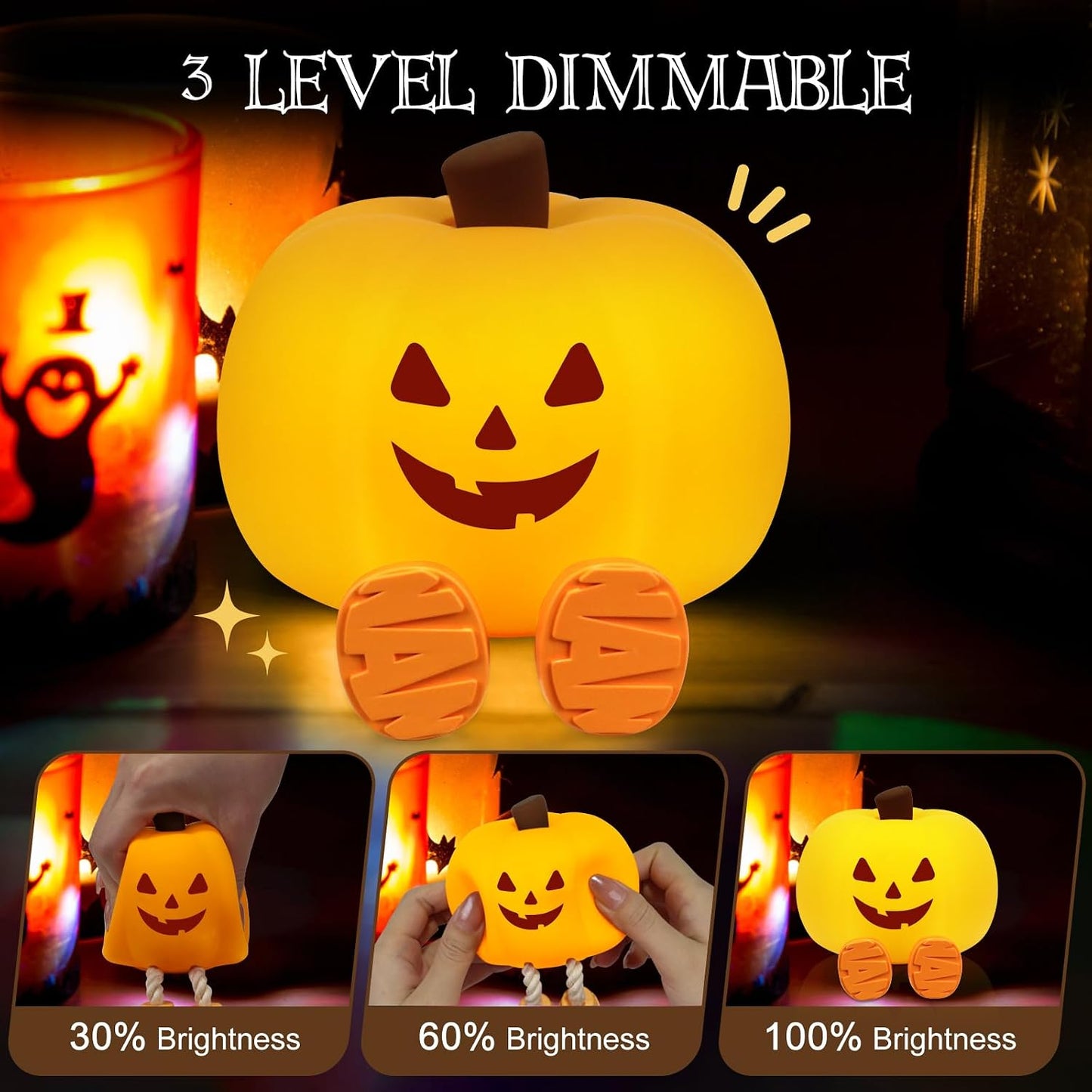 Cute Halloween Pumpkin Night Light Rechargeable for Nursery Bedroom/Halloween Decor