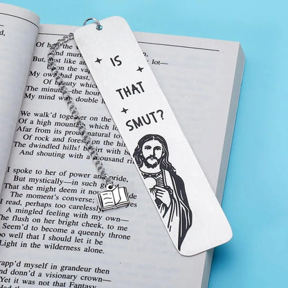Funny Metal Bookmark with Tassel Book Lover Humor Peeking Jesus Book Marker - Is That Smut? Reader Birthday Gift