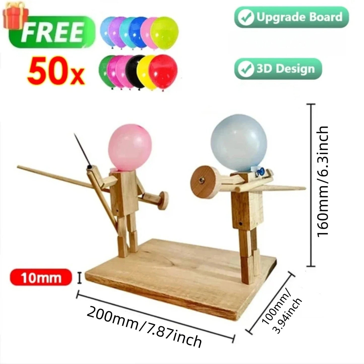 Balloon Man Battle Handmade Wooden Fencing Puppets 