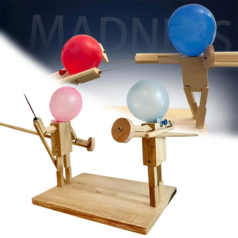 Balloon Man Battle Handmade Wooden Fencing Puppets 