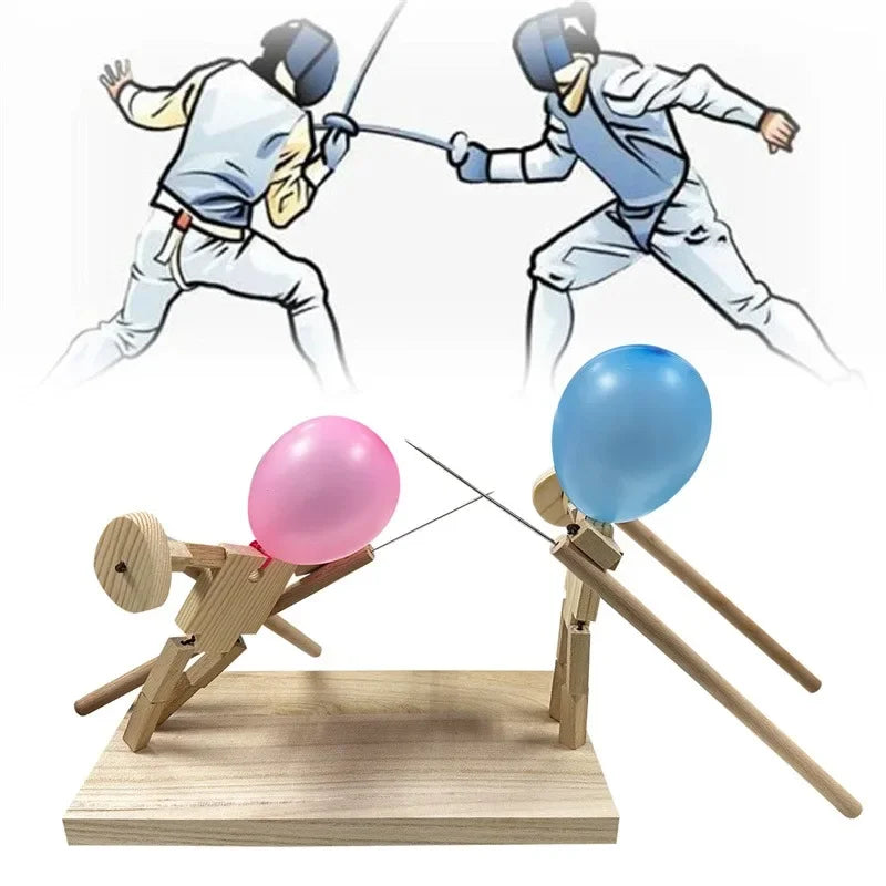 Balloon Man Battle Handmade Wooden Fencing Puppets 