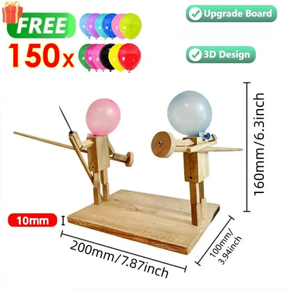 Balloon Man Battle Handmade Wooden Fencing Puppets 