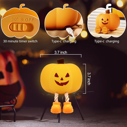 Cute Halloween Pumpkin Night Light Rechargeable for Nursery Bedroom/Halloween Decor